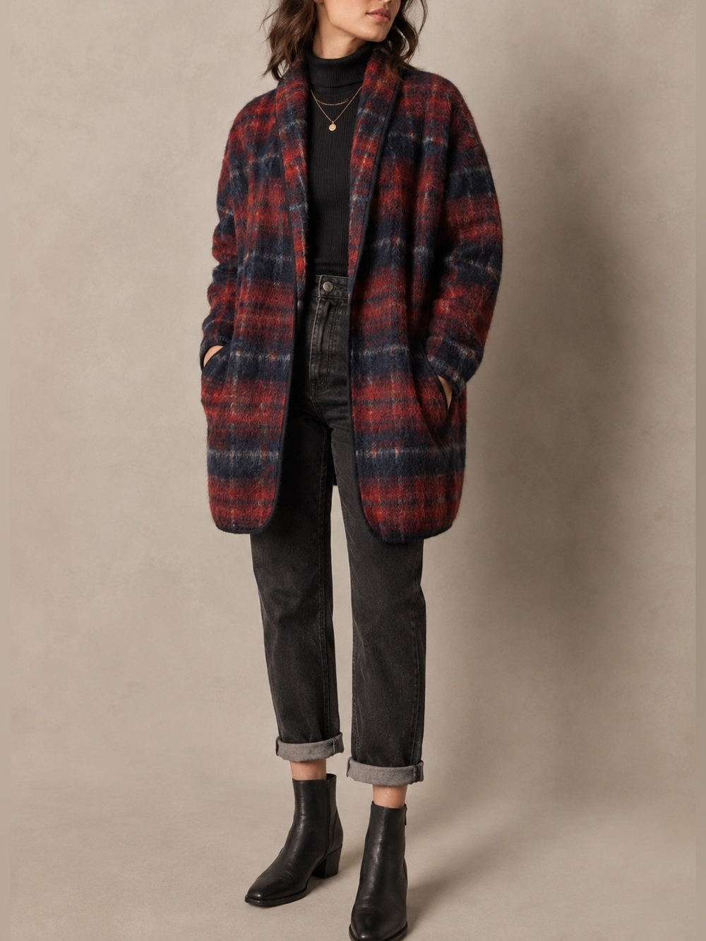 Topshop Fluffy Striped Wool Duster Jacket US 6 Oversized Cocoon Longline Coat